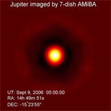 Top: Strong fringes were obtained on Jupiter for all twenty one baselines of the 7-element configuration of the AMiBA, with the 60-cm dishes in the most compact configuration. For each graph, the x-axis is the drift time of Jupiter across the field of vie