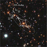 Top: Measurements of C, N, O and S isotopic abundance ratios in the arm of a spiral galaxy at a redshift of z=0.89 using the Plateau de Bure Interferometer. The galaxy is located on the line of sight of a distant quasar (PKS 1830-211) and acts as a gravit