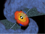 ALMA observations by a team of astronomers led by Nadia Murillo and Shih-Ping Lai have found the youngest disk around a protostar to date, 
at an earlier stage than predicted by most models. 
Left: C18O velocity map (moment 1, halftone) and intensity integrated (moment 0, contours) maps of VLA1623A. Right: The rotation of the disk can be modeled with Keplarian motion. (Murillo et al, A&A, 560, A103)