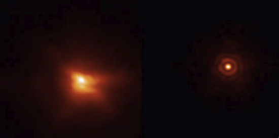 Image of a Mag 8.1 star with AO off and on with FlyEyes.