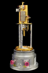 One of the two SMA wideband 300GHz receiver inserts from ASIAA. 
This is a new generation receiver with wider IF operation frequency from 4GHz to 12GHz. This receiver has shown fairly flat noise temperature performance between 4 to 12GHz, and the lowest noise contribution of this receiver has approached to 3 times quantum noise. (3hv/k)