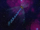 An artist’s impression of a rotating jet around the massive your stellar object S235AB-MIR found using VLBI observations with the Japanese VERA array