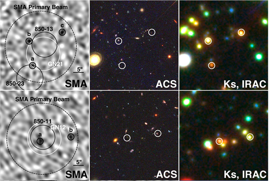 SMA observations of GOODS850-11 and GOODS 850-13. First examples of Multiple Submillimeter Sources Resolved by Interferometer