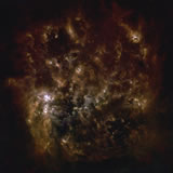 Three color image of the Large Magellanic Cloud, taken with the Herschel space telescope