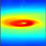 A sample picture based on the radiative transfer code Perspective exploring a very early stage disk formed within the MHD model of Li et al. (2014). The picture shows gas column density and linear polarization component q along the line of sight, inclined 15 degrees from the midplane. The early disk in the model shows a spiral-like shape, presumably created by the magnetic field aligned along the rotational plane of the original cloud. (Väisälä, Shang et al., a work in progress)