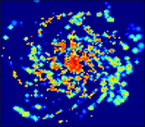 Molecular gas is considered to trace star formation activity in galaxies. We calculated the distribution of hydrogen molecules (H2) in a galactic disk based on our hydrodynamical simulation (Chen, Hirashita, et al. 2018). Since H2 forms on dust grains, it is important to calculate the evolution of dust abundance in the simulation. The figure shows the H2 distribution at various ages (0.3, 1, 5, and 10 giga-year; Gyr). The galaxy is enriched with dust as time passes; that is, an older galaxy is richer in dust content. Accordingly, the system is rich in H2 at old ages. Since H2 traces dense regions where stars form at old (> 1 Gyr) ages, H2 is a good tracer of star formation unless the galaxy is younger than 1 Gyr. In other words, we find that molecular gas is not a good tracer of star formation in young galaxies.